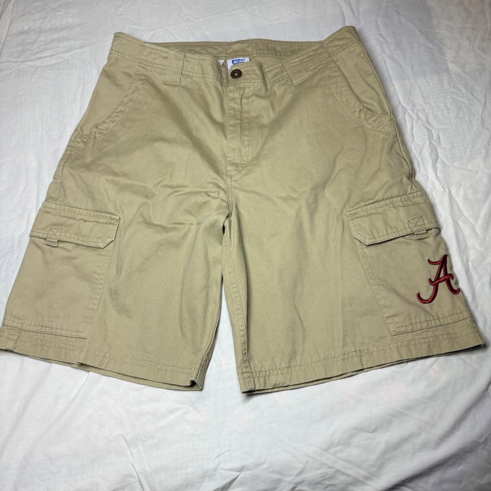 NCAA Alabama Crimson Tide Mens Khaki Cargo Shorts Tan Cotton Size 32‎ 34 Logo